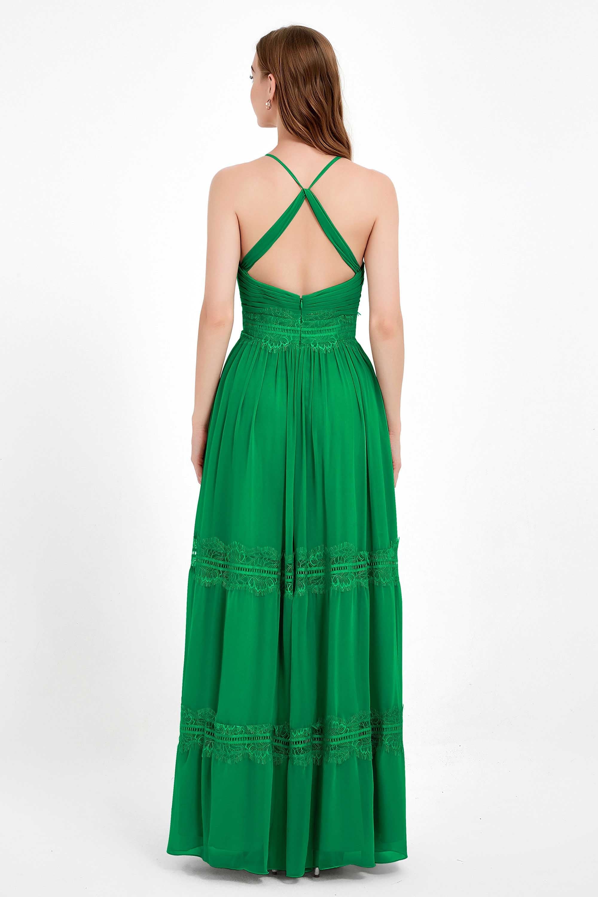Spaghetti Straps V Neckline Chiffon Lace Bridesmaid Dresses Women's Formal Evening Gowns