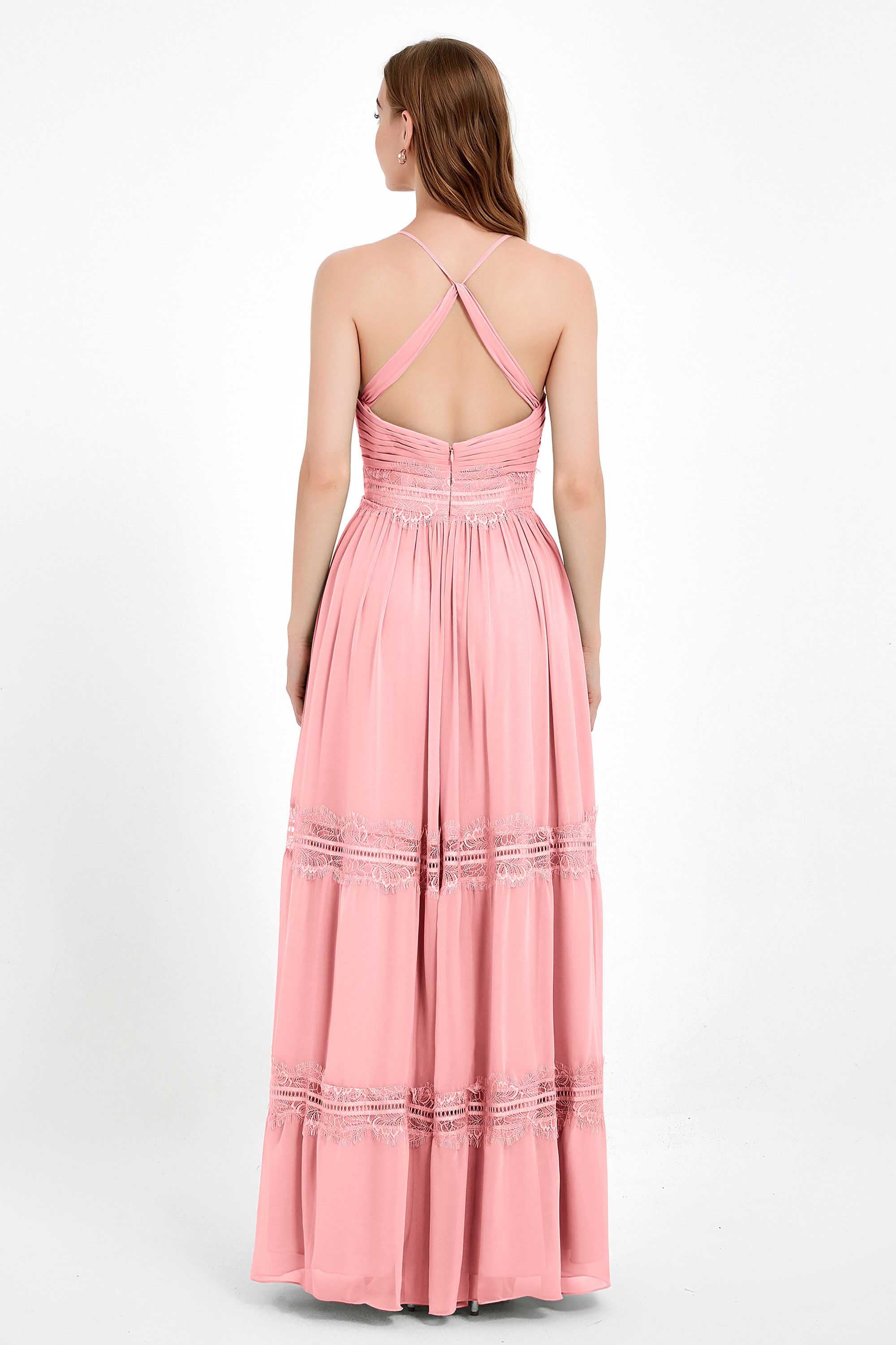 Spaghetti Straps V Neckline Chiffon Lace Bridesmaid Dresses Women's Formal Evening Gowns