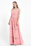 Spaghetti Straps V Neckline Chiffon Lace Bridesmaid Dresses Women's Formal Evening Gowns