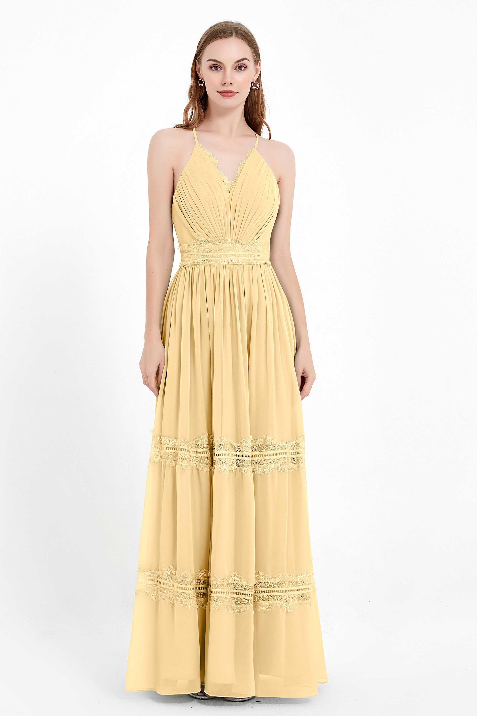 Spaghetti Straps V Neckline Chiffon Lace Bridesmaid Dresses Women's Formal Evening Gowns