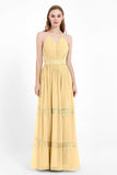 Spaghetti Straps V Neckline Chiffon Lace Bridesmaid Dresses Women's Formal Evening Gowns