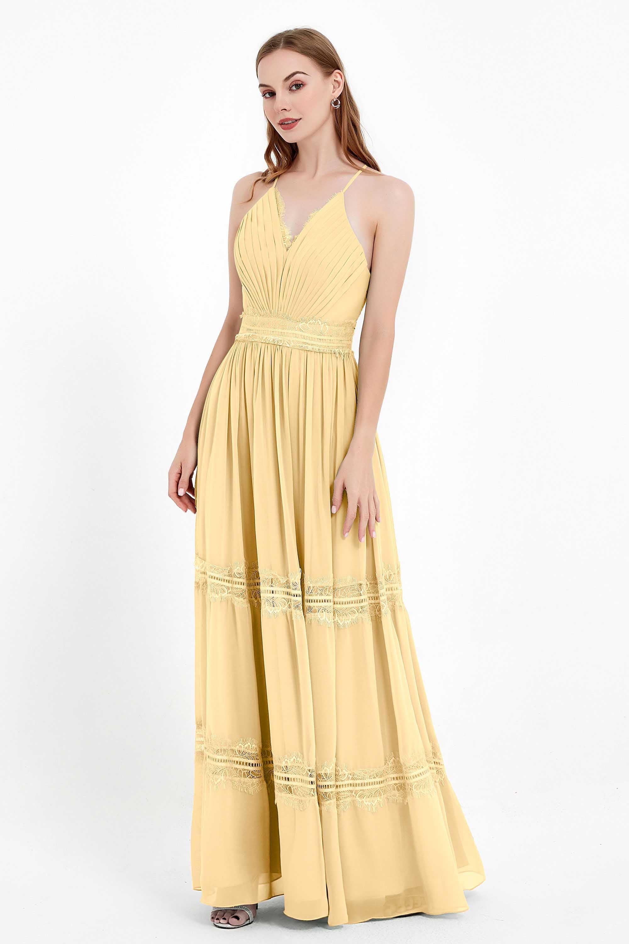 Spaghetti Straps V Neckline Chiffon Lace Bridesmaid Dresses Women's Formal Evening Gowns