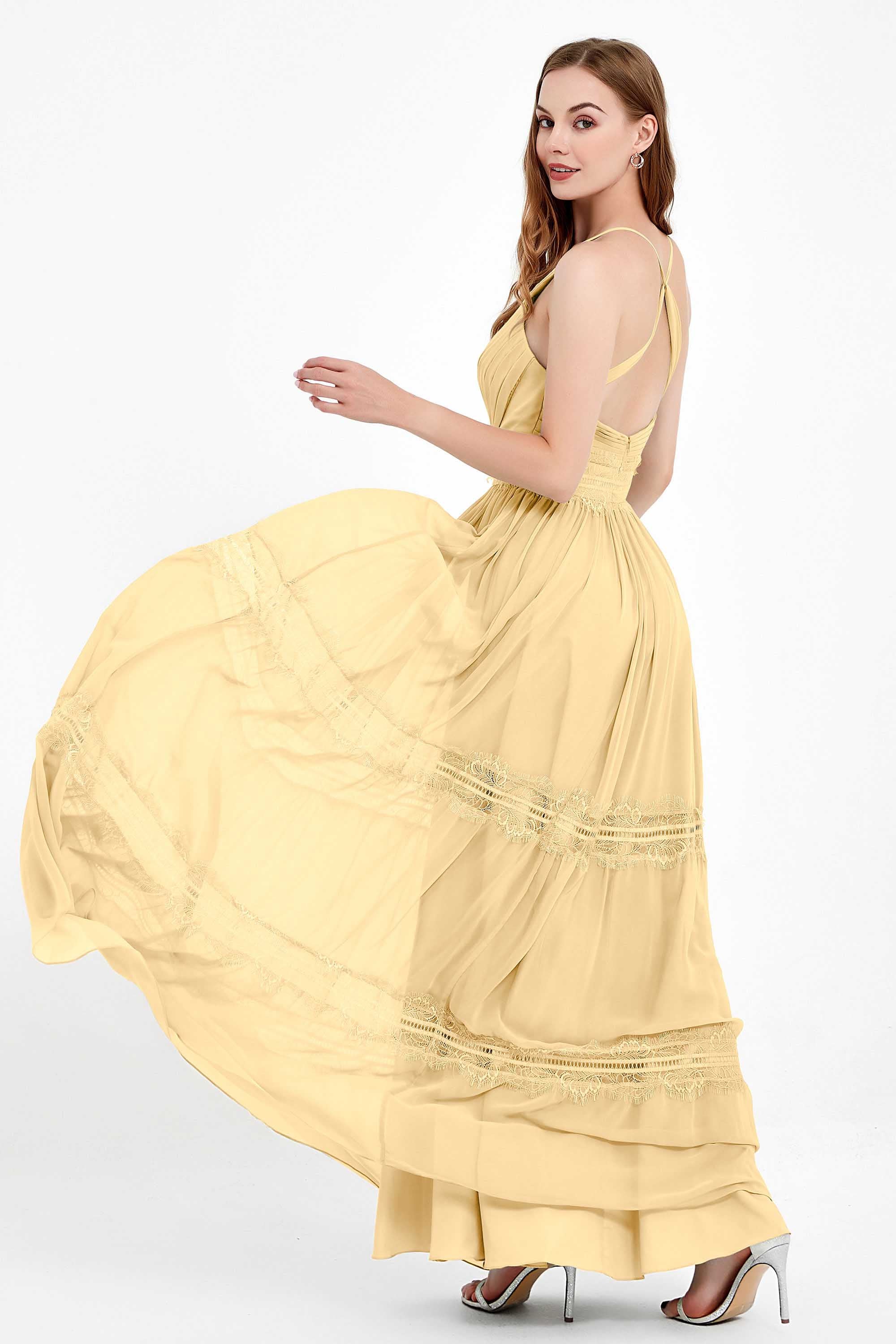Spaghetti Straps V Neckline Chiffon Lace Bridesmaid Dresses Women's Formal Evening Gowns