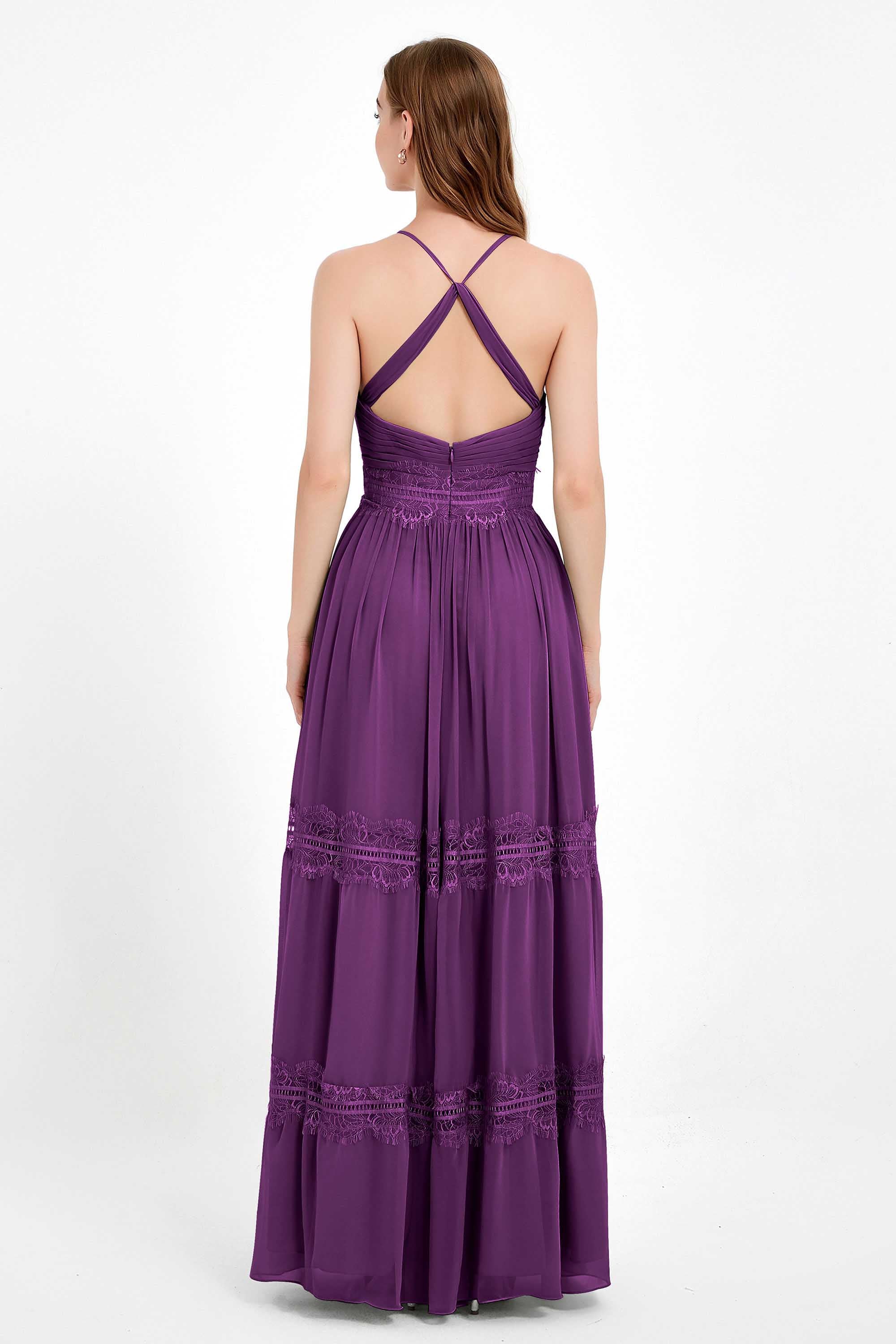 Spaghetti Straps V Neckline Chiffon Lace Bridesmaid Dresses Women's Formal Evening Gowns