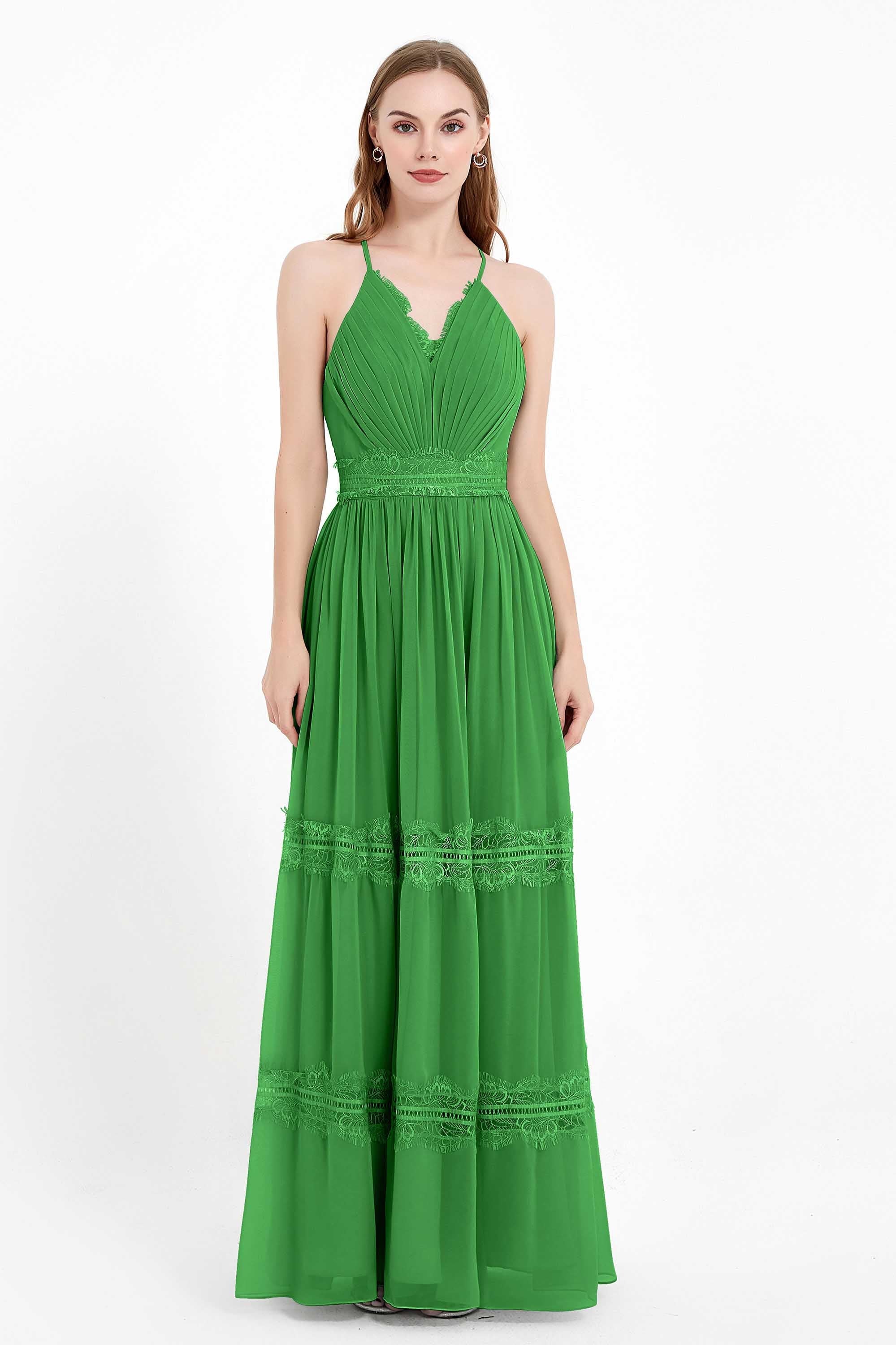 Spaghetti Straps V Neckline Chiffon Lace Bridesmaid Dresses Women's Formal Evening Gowns