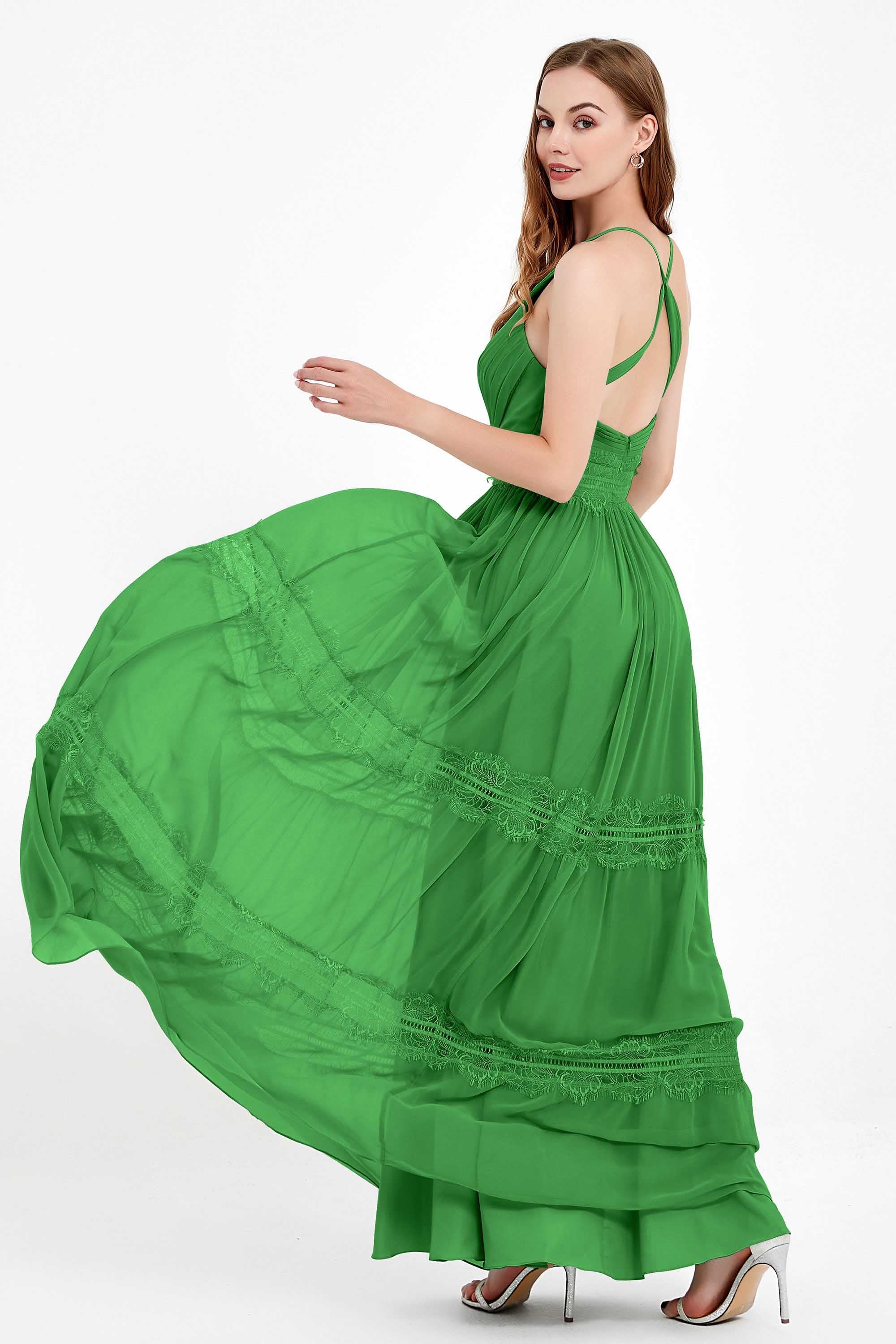Spaghetti Straps V Neckline Chiffon Lace Bridesmaid Dresses Women's Formal Evening Gowns