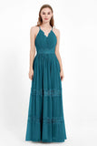 Spaghetti Straps V Neckline Chiffon Lace Bridesmaid Dresses Women's Formal Evening Gowns