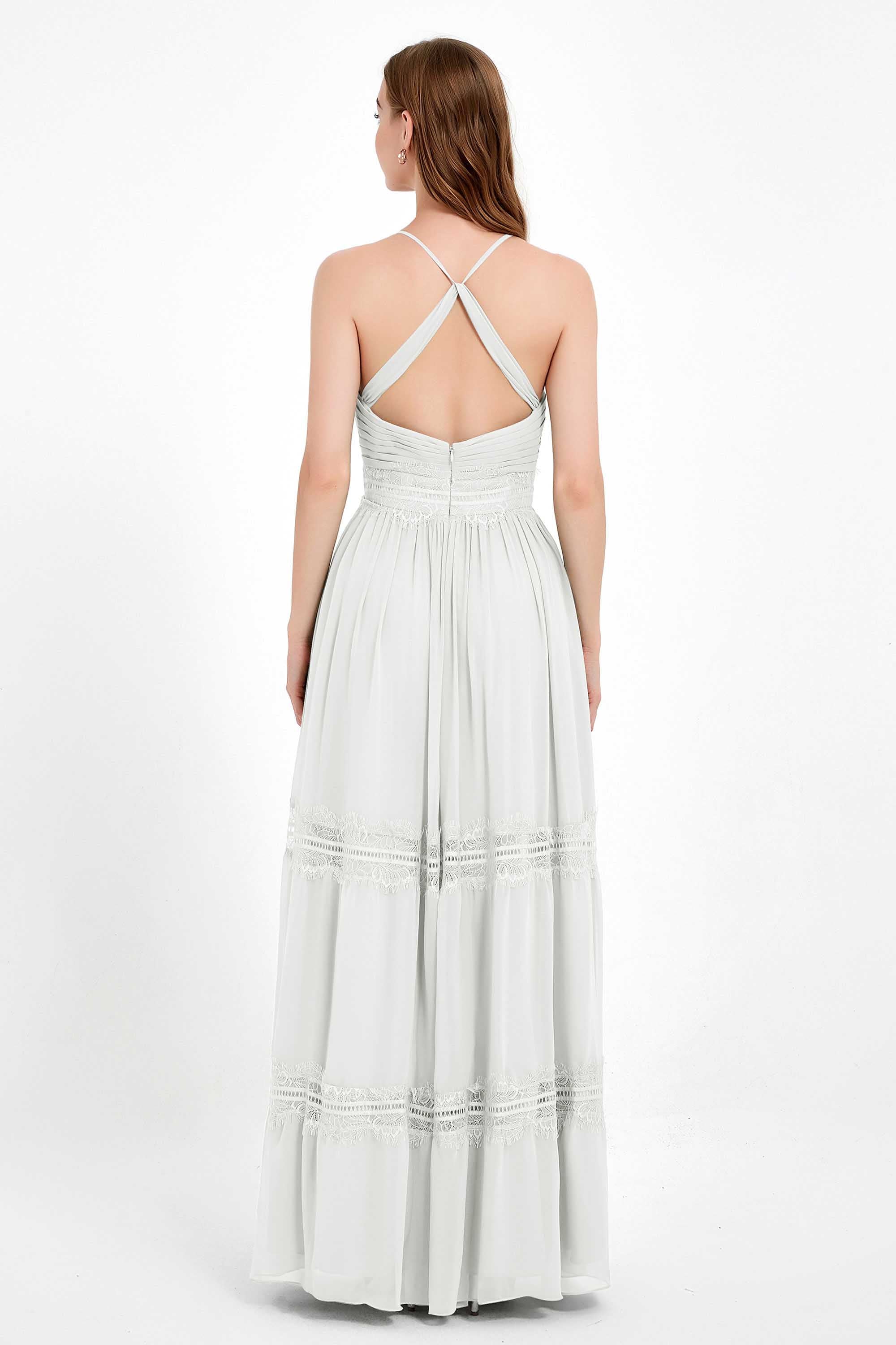 Spaghetti Straps V Neckline Chiffon Lace Bridesmaid Dresses Women's Formal Evening Gowns
