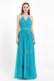 Spaghetti Straps V Neckline Chiffon Lace Bridesmaid Dresses Women's Formal Evening Gowns