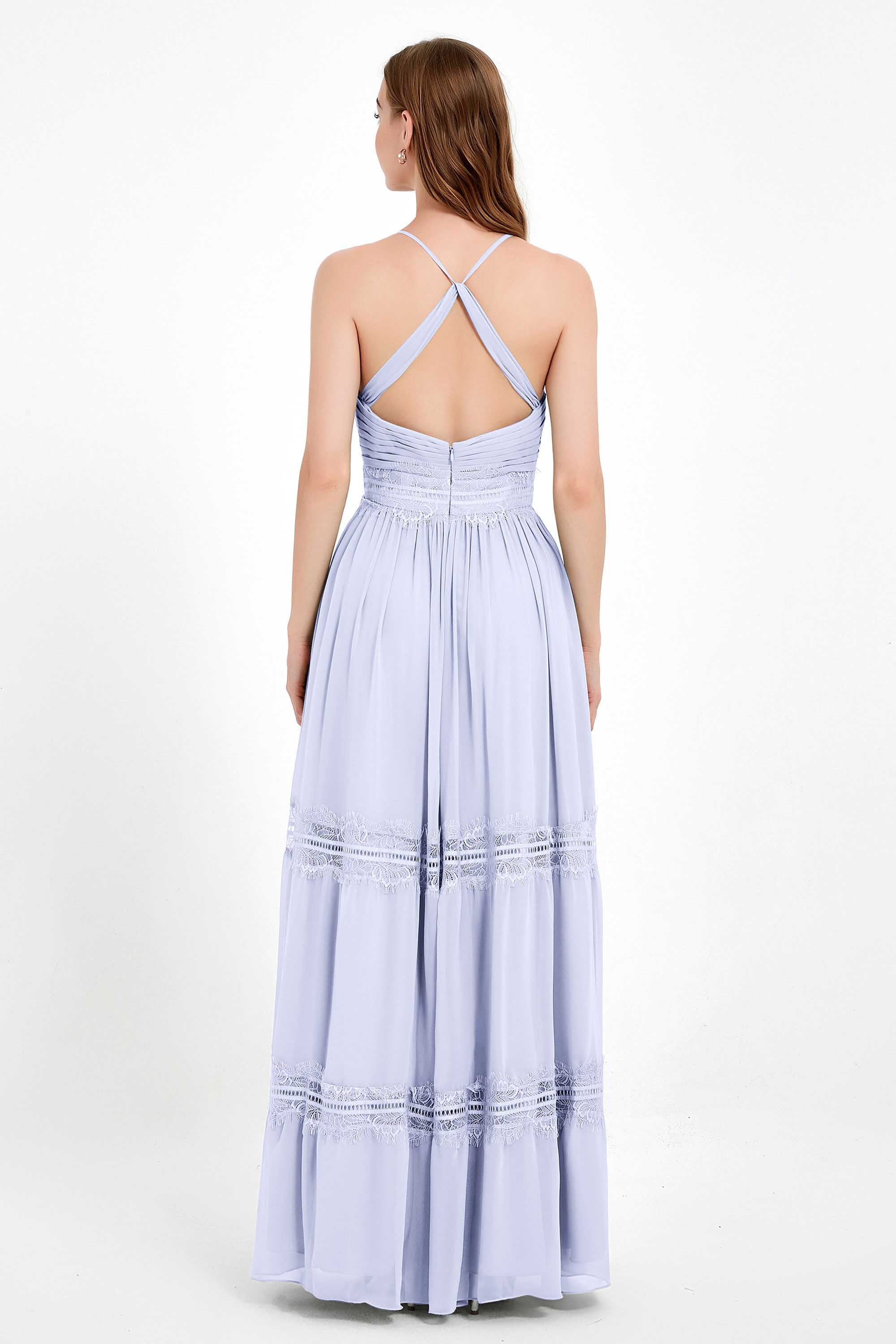 Spaghetti Straps V Neckline Chiffon Lace Bridesmaid Dresses Women's Formal Evening Gowns