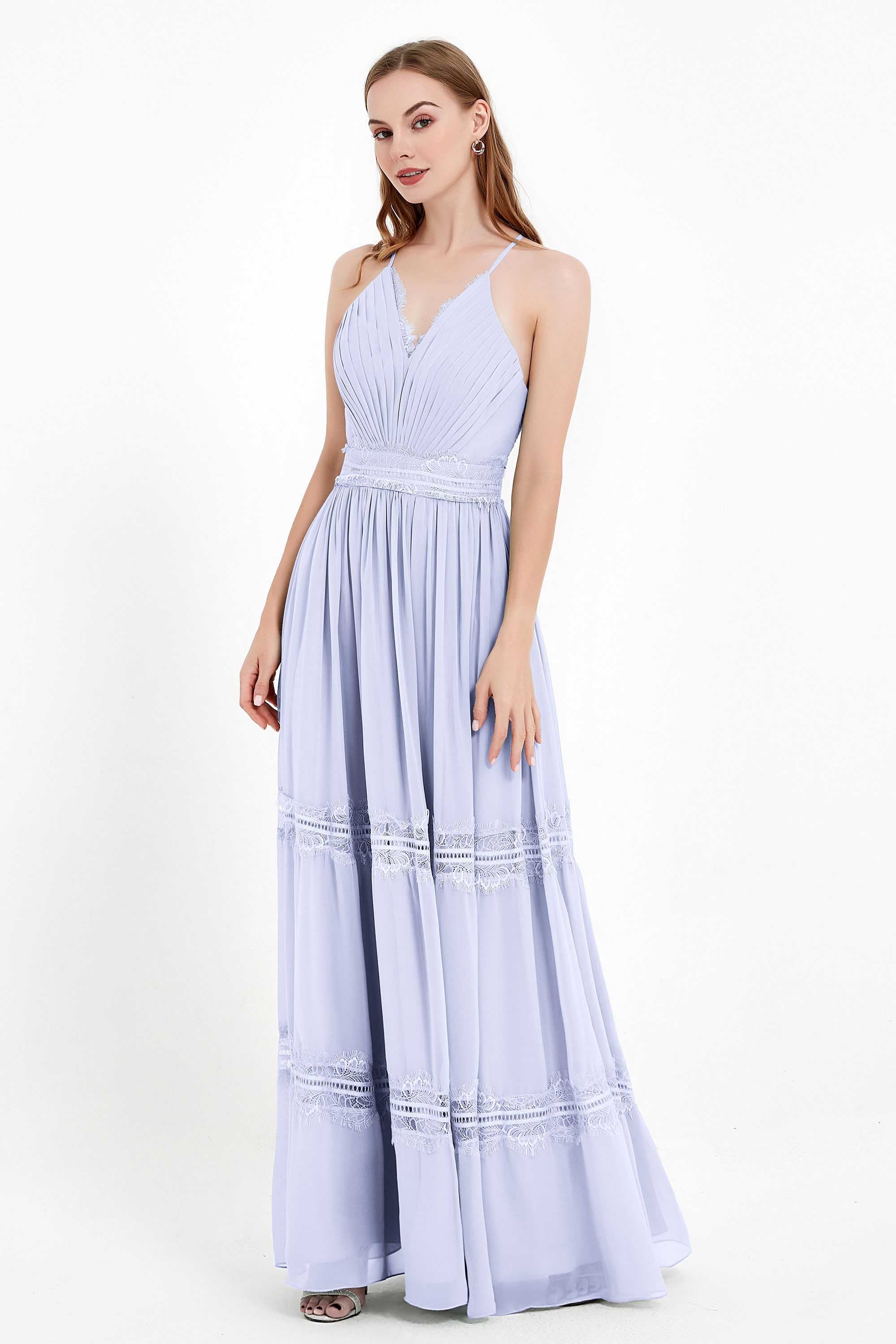 Spaghetti Straps V Neckline Chiffon Lace Bridesmaid Dresses Women's Formal Evening Gowns