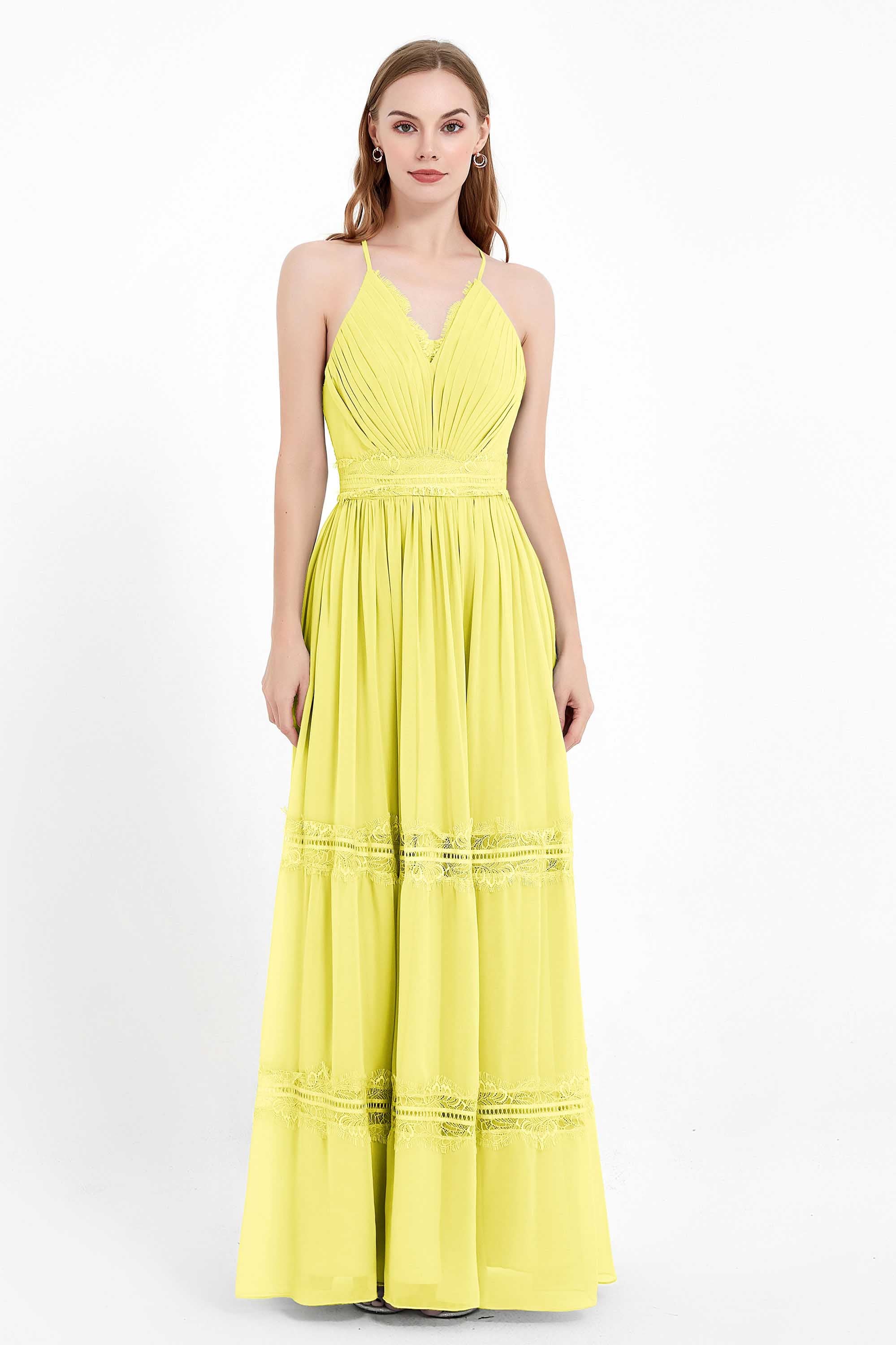 Spaghetti Straps V Neckline Chiffon Lace Bridesmaid Dresses Women's Formal Evening Gowns