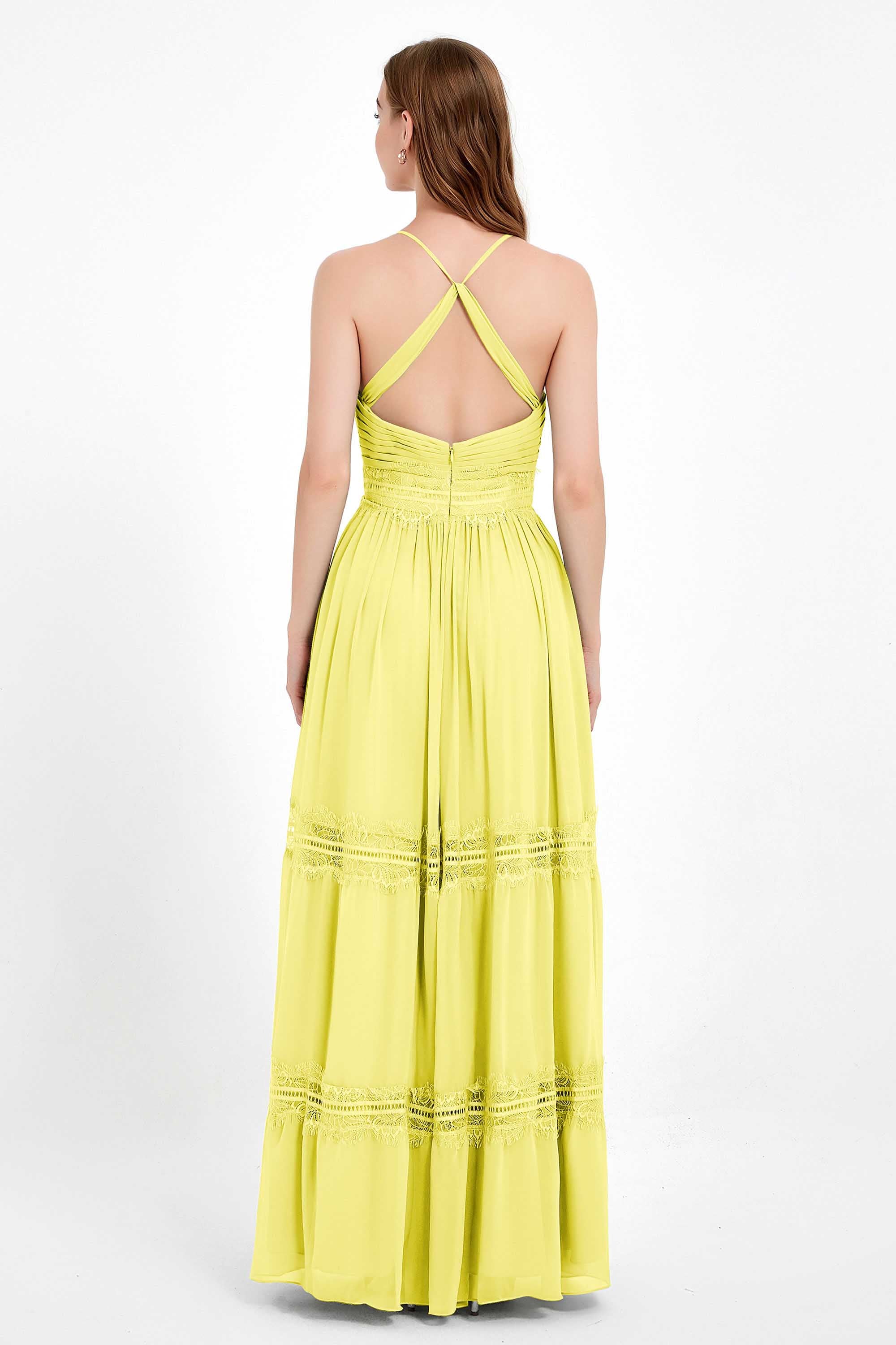 Spaghetti Straps V Neckline Chiffon Lace Bridesmaid Dresses Women's Formal Evening Gowns