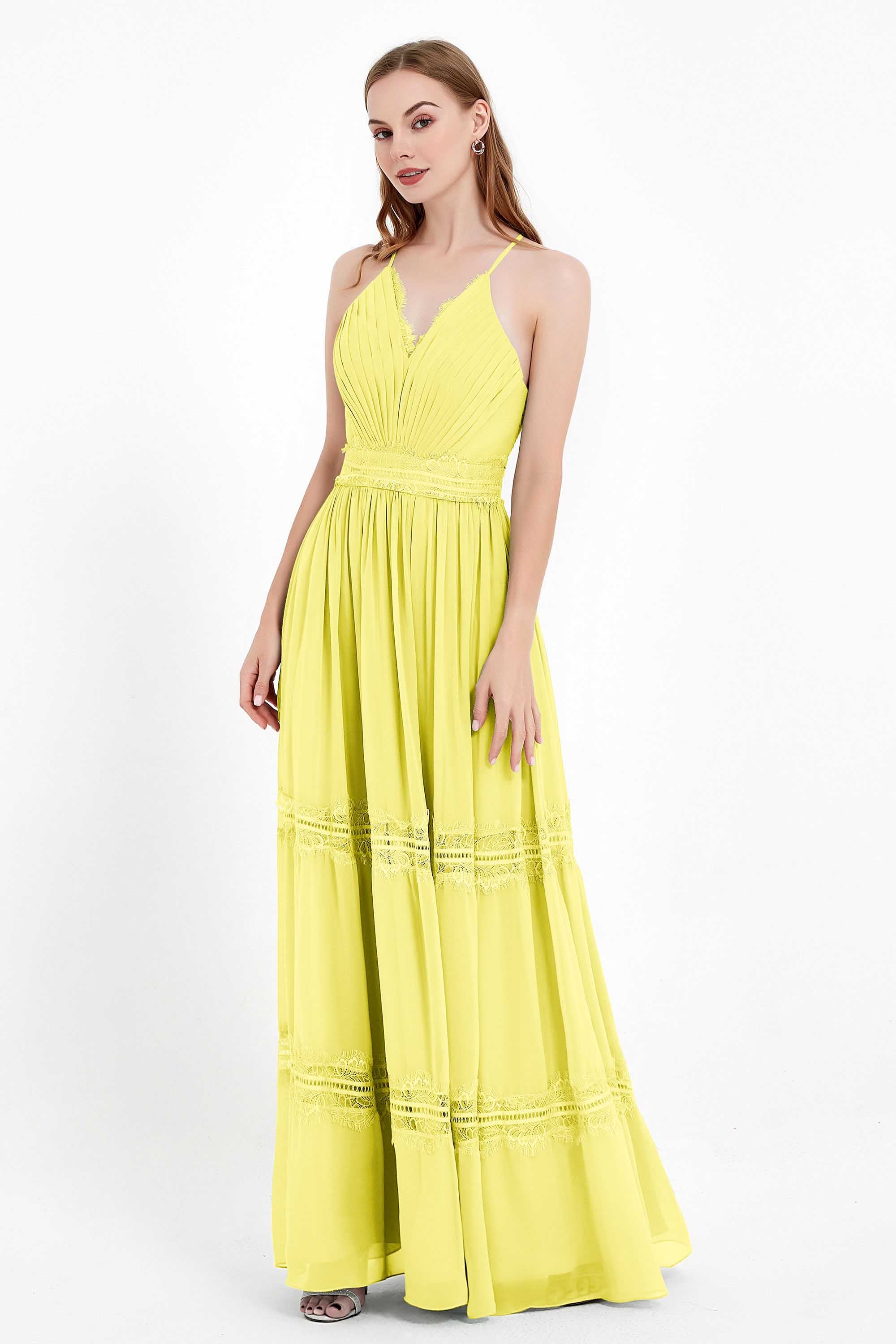 Spaghetti Straps V Neckline Chiffon Lace Bridesmaid Dresses Women's Formal Evening Gowns