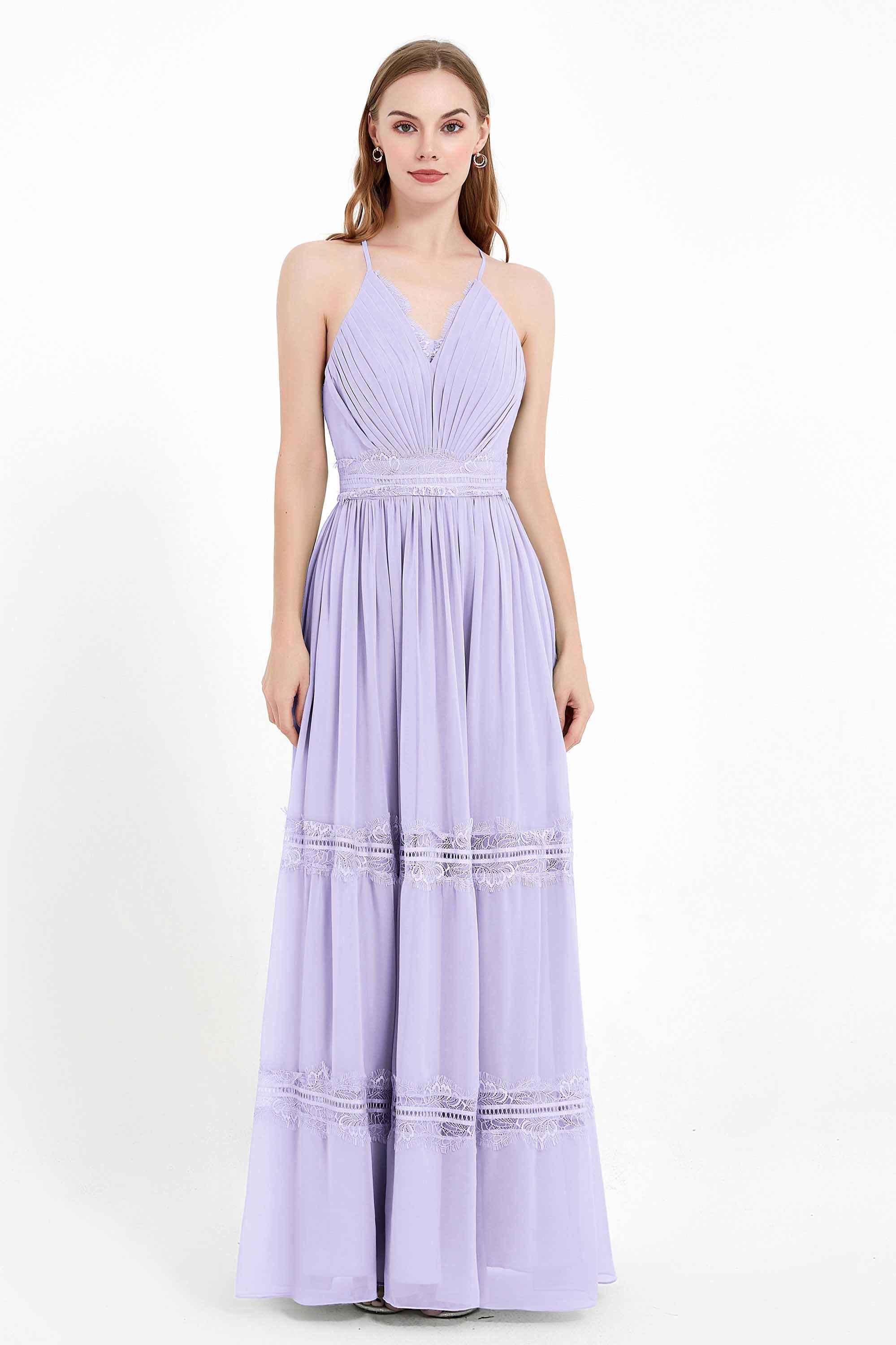 Spaghetti Straps V Neckline Chiffon Lace Bridesmaid Dresses Women's Formal Evening Gowns