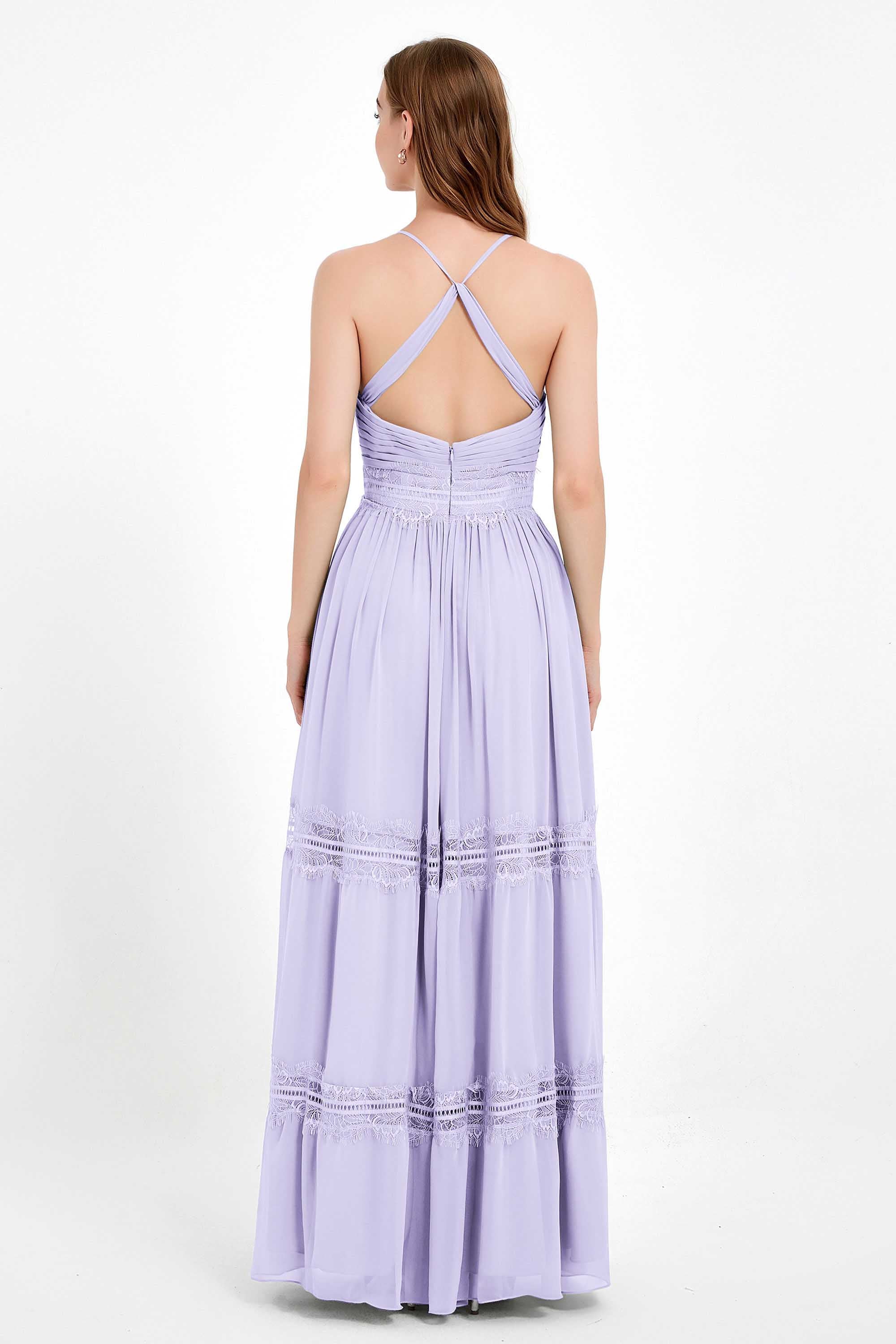 Spaghetti Straps V Neckline Chiffon Lace Bridesmaid Dresses Women's Formal Evening Gowns