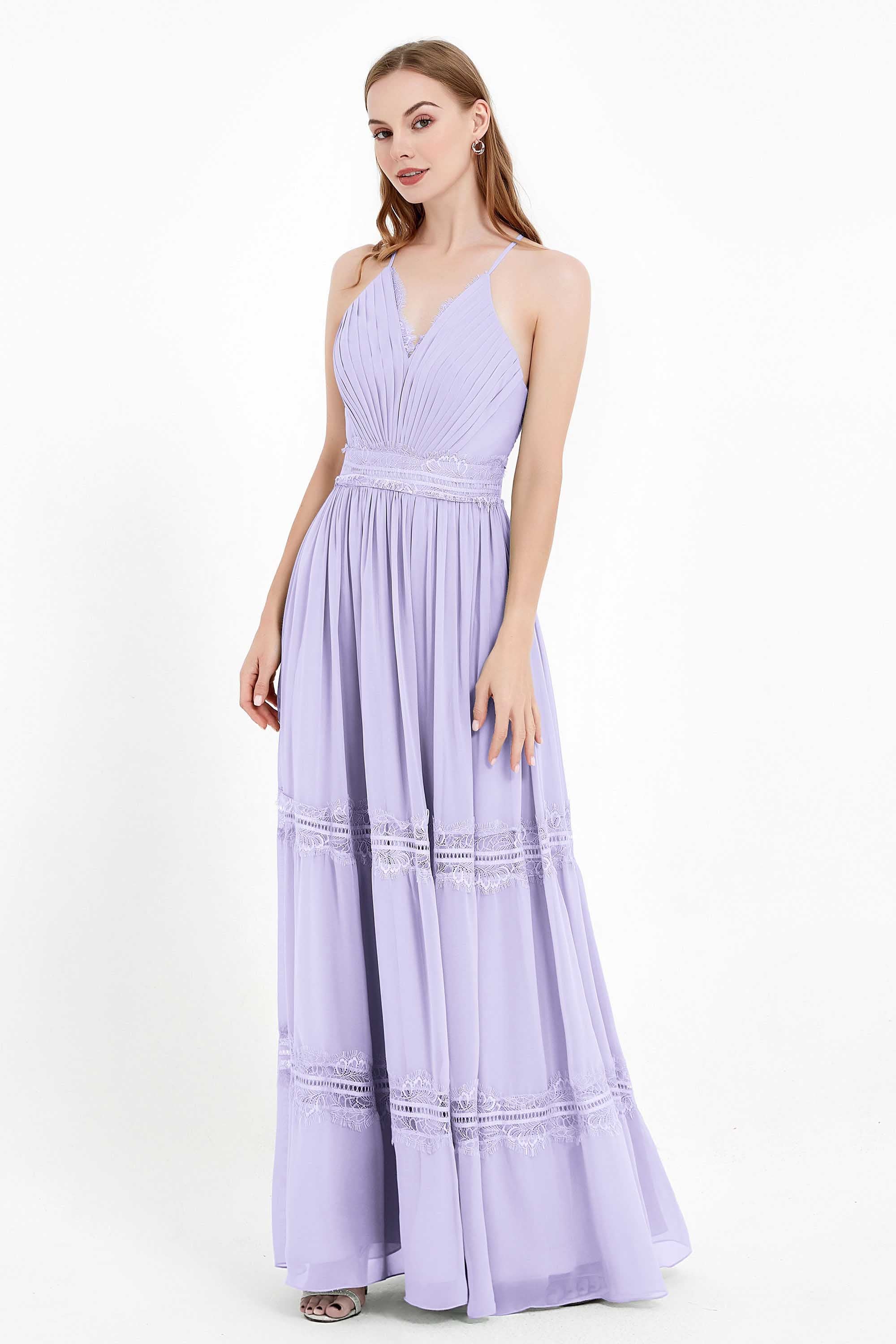 Spaghetti Straps V Neckline Chiffon Lace Bridesmaid Dresses Women's Formal Evening Gowns