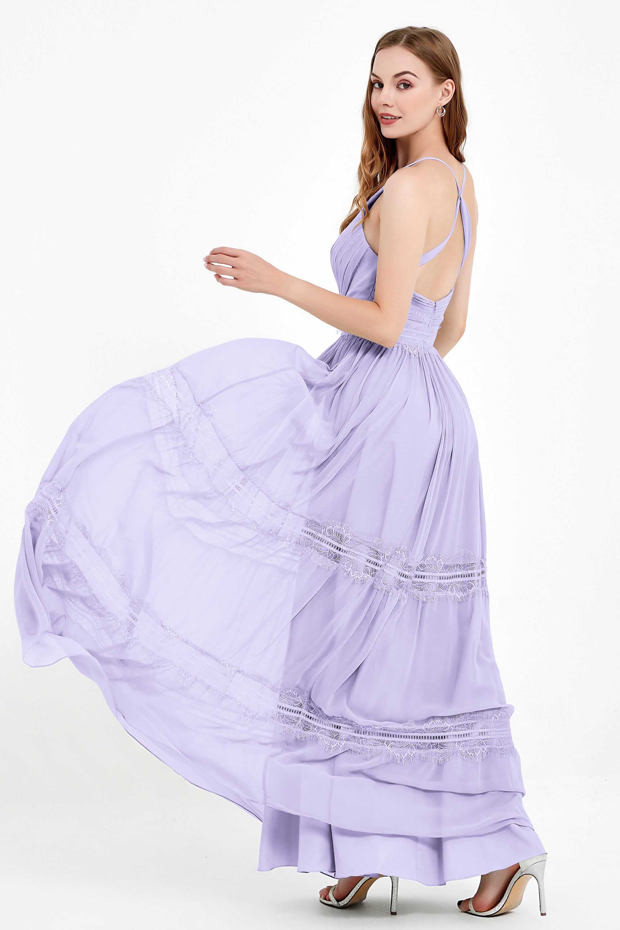 Spaghetti Straps V Neckline Chiffon Lace Bridesmaid Dresses Women's Formal Evening Gowns