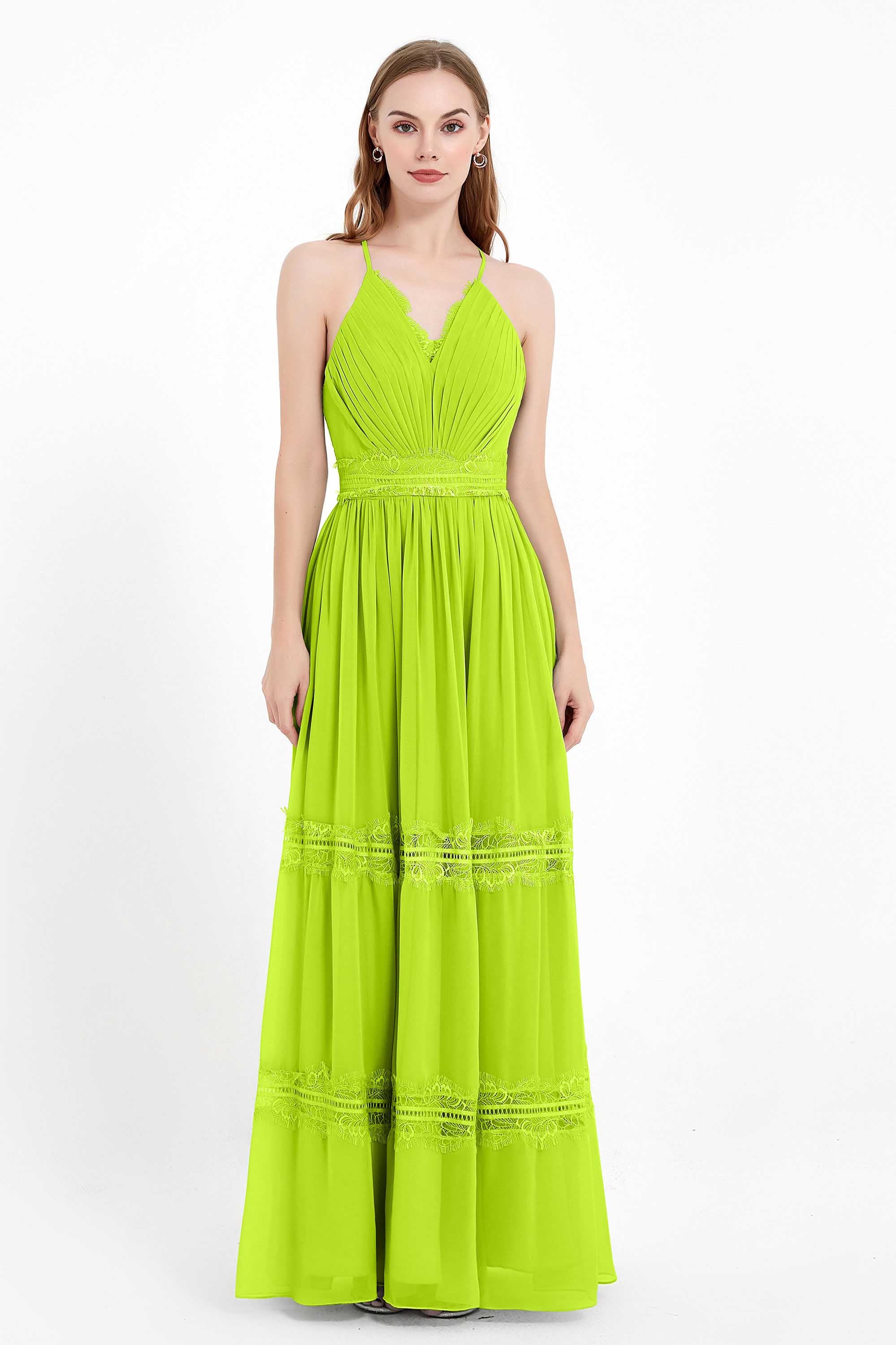 Spaghetti Straps V Neckline Chiffon Lace Bridesmaid Dresses Women's Formal Evening Gowns