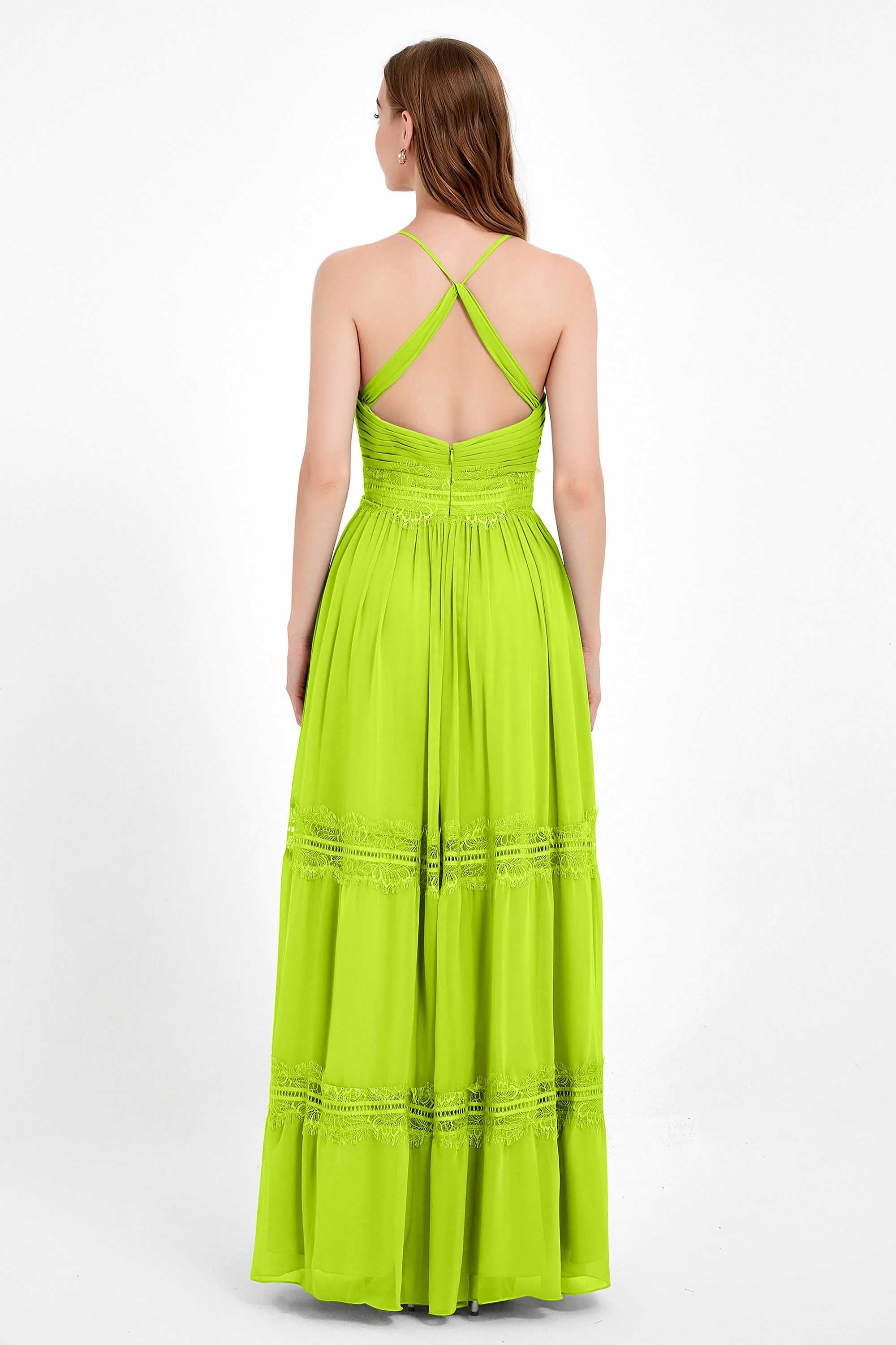 Spaghetti Straps V Neckline Chiffon Lace Bridesmaid Dresses Women's Formal Evening Gowns