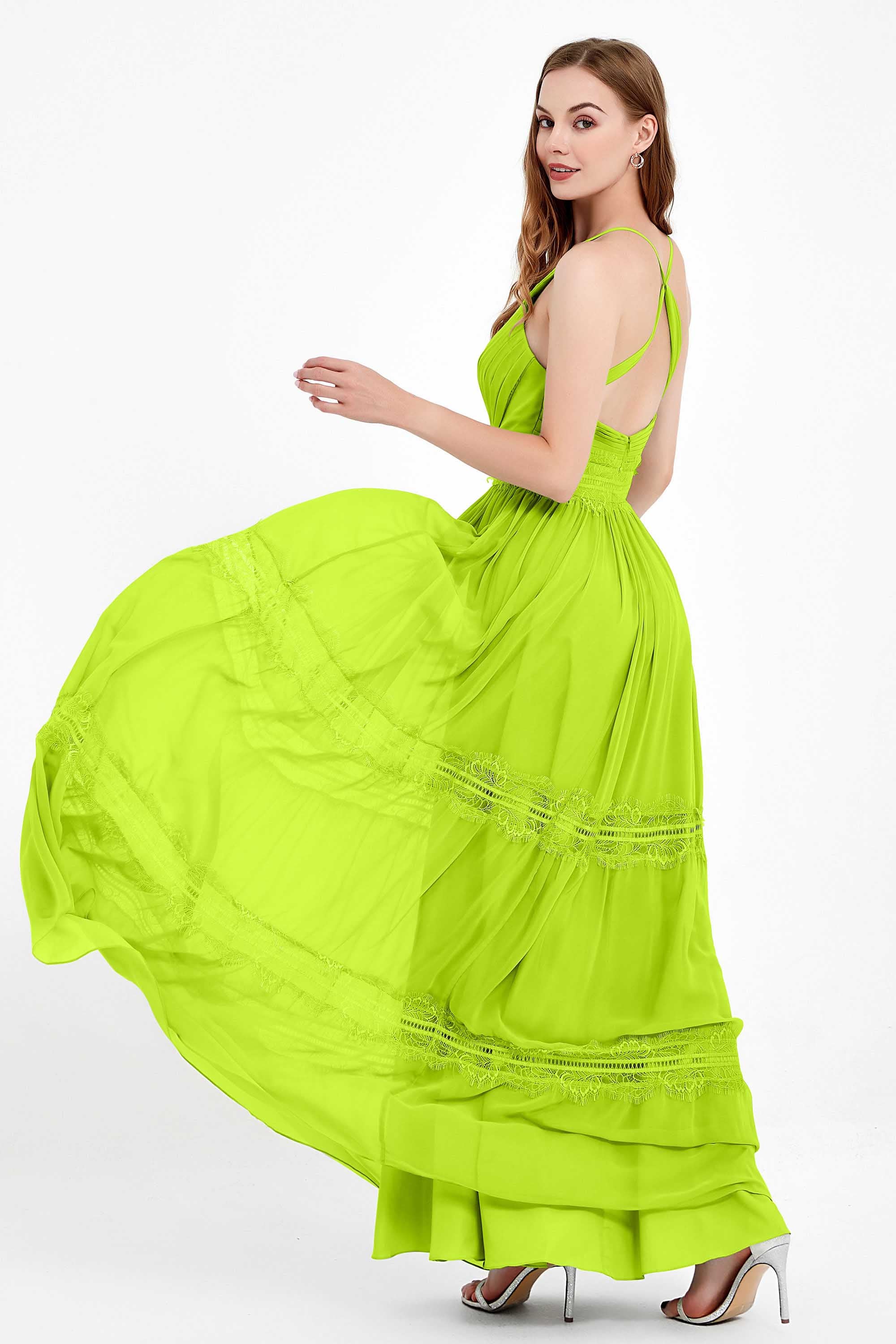 Spaghetti Straps V Neckline Chiffon Lace Bridesmaid Dresses Women's Formal Evening Gowns