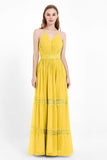 Spaghetti Straps V Neckline Chiffon Lace Bridesmaid Dresses Women's Formal Evening Gowns