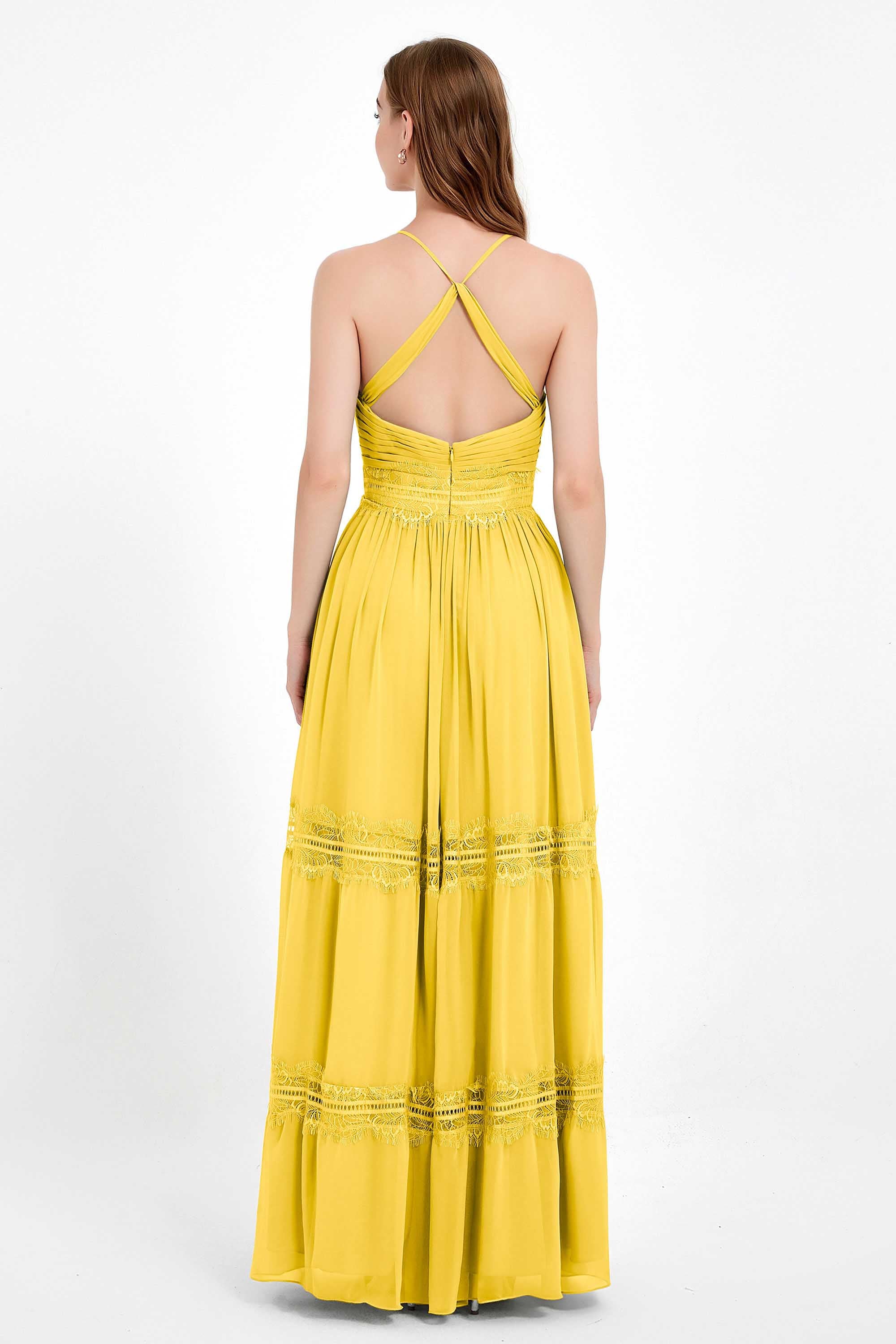 Spaghetti Straps V Neckline Chiffon Lace Bridesmaid Dresses Women's Formal Evening Gowns