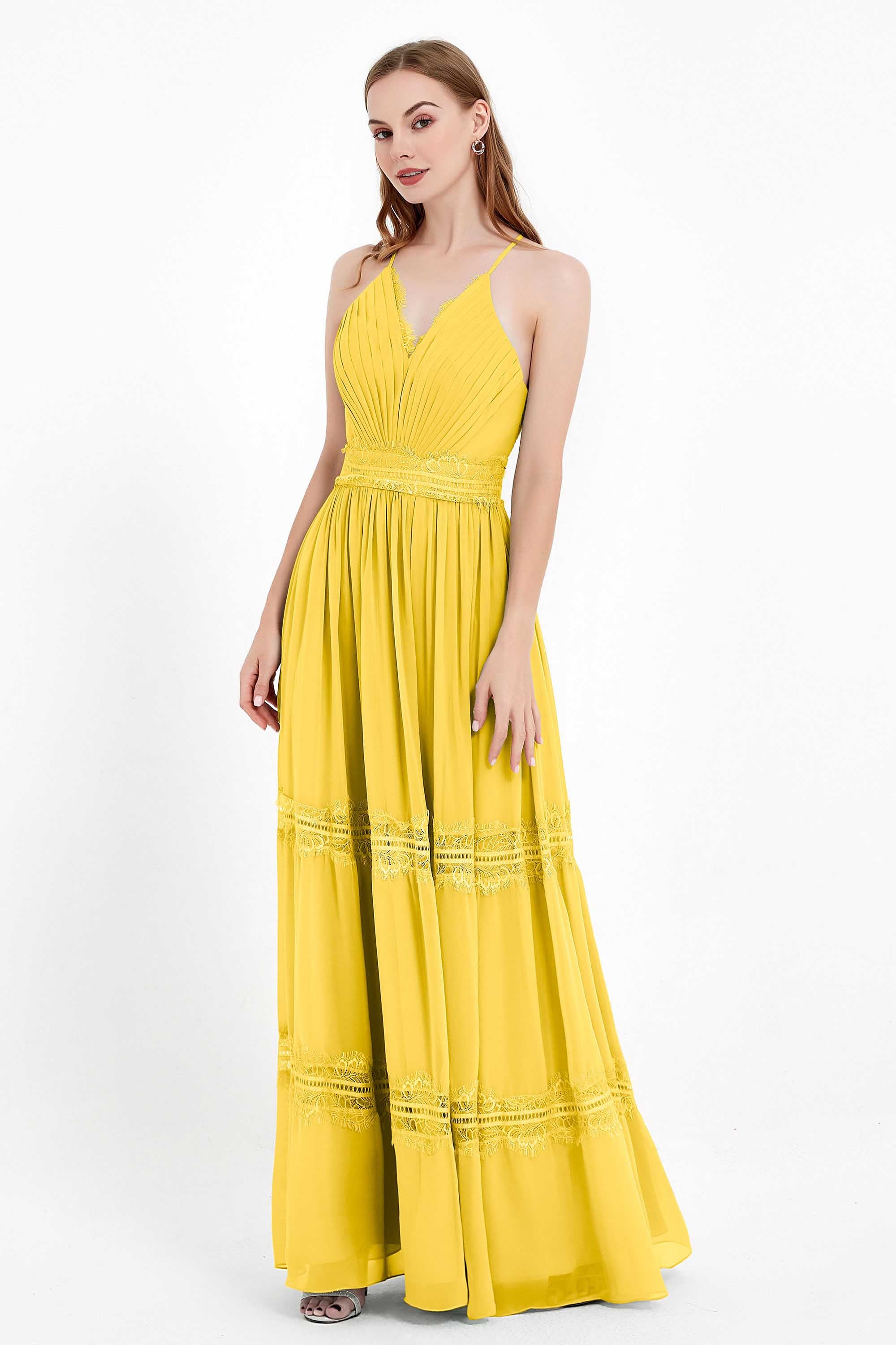 Spaghetti Straps V Neckline Chiffon Lace Bridesmaid Dresses Women's Formal Evening Gowns