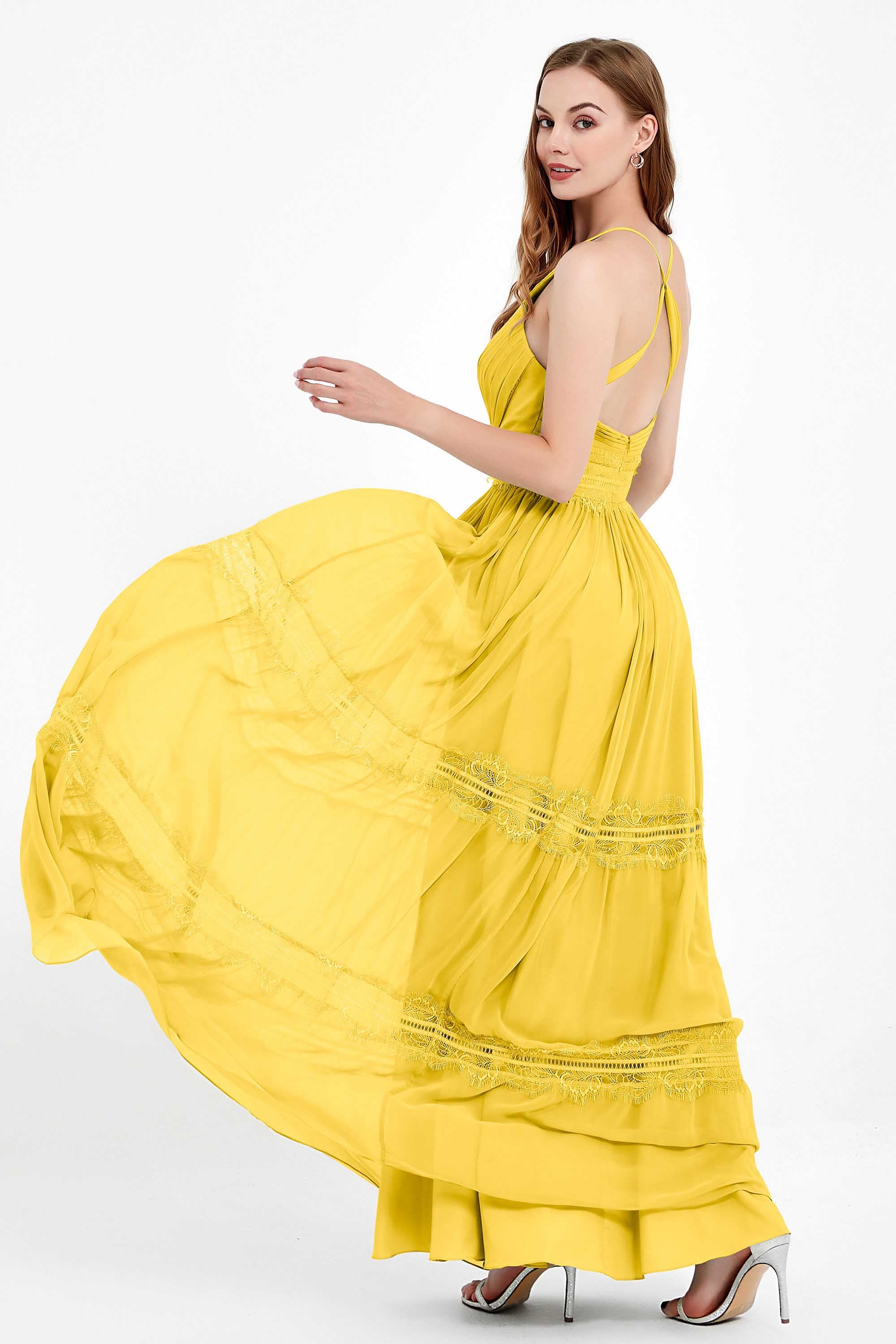 Spaghetti Straps V Neckline Chiffon Lace Bridesmaid Dresses Women's Formal Evening Gowns