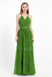 Spaghetti Straps V Neckline Chiffon Lace Bridesmaid Dresses Women's Formal Evening Gowns