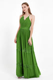 Spaghetti Straps V Neckline Chiffon Lace Bridesmaid Dresses Women's Formal Evening Gowns