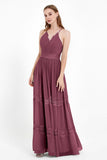 Spaghetti Straps V Neckline Chiffon Lace Bridesmaid Dresses Women's Formal Evening Gowns