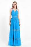 Spaghetti Straps V Neckline Chiffon Lace Bridesmaid Dresses Women's Formal Evening Gowns