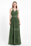 Spaghetti Straps V Neckline Chiffon Lace Bridesmaid Dresses Women's Formal Evening Gowns