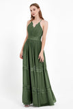 Spaghetti Straps V Neckline Chiffon Lace Bridesmaid Dresses Women's Formal Evening Gowns