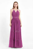 Spaghetti Straps V Neckline Chiffon Lace Bridesmaid Dresses Women's Formal Evening Gowns