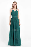 Spaghetti Straps V Neckline Chiffon Lace Bridesmaid Dresses Women's Formal Evening Gowns