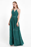 Spaghetti Straps V Neckline Chiffon Lace Bridesmaid Dresses Women's Formal Evening Gowns