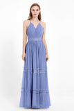 Spaghetti Straps V Neckline Chiffon Lace Bridesmaid Dresses Women's Formal Evening Gowns