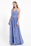 Spaghetti Straps V Neckline Chiffon Lace Bridesmaid Dresses Women's Formal Evening Gowns