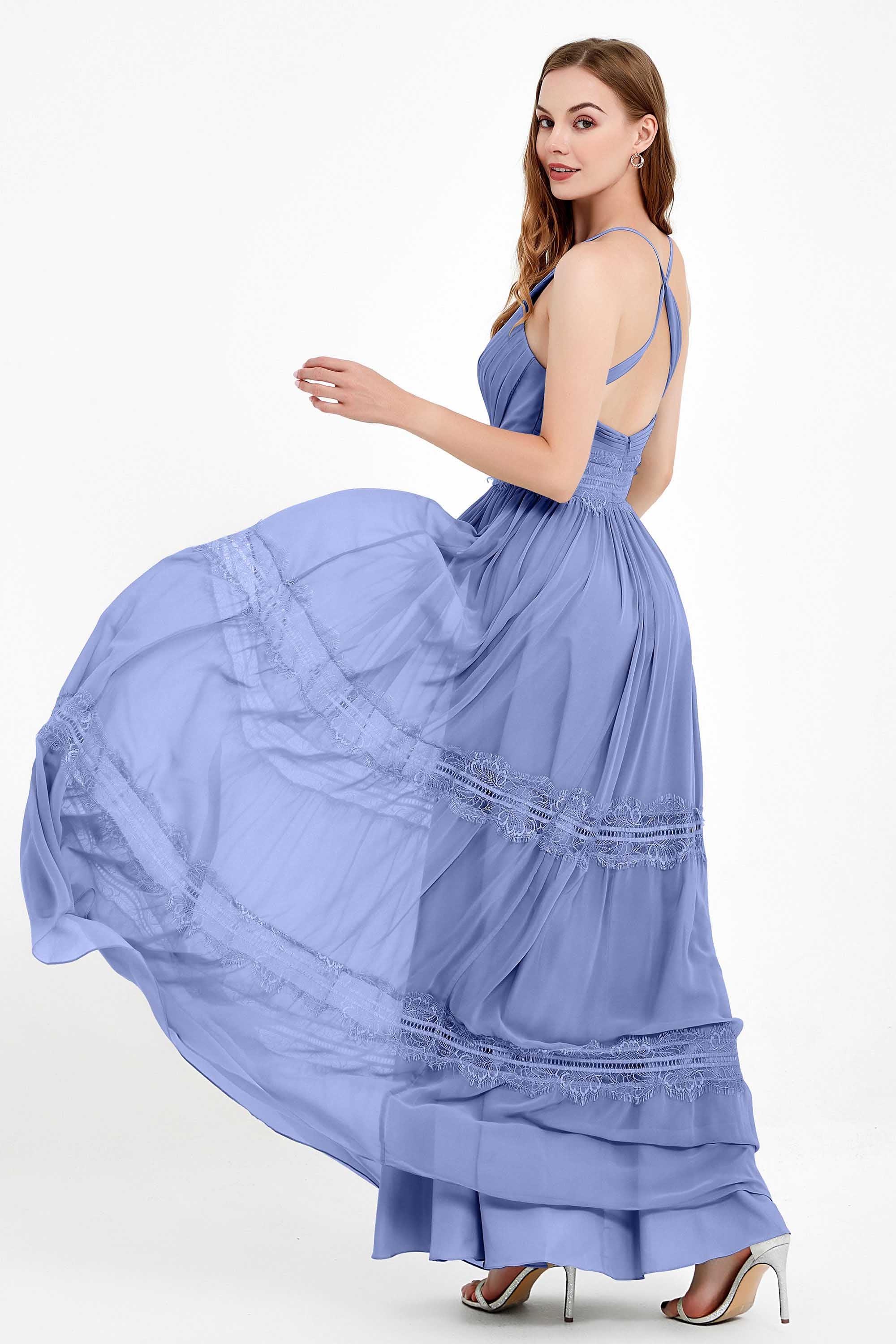Spaghetti Straps V Neckline Chiffon Lace Bridesmaid Dresses Women's Formal Evening Gowns