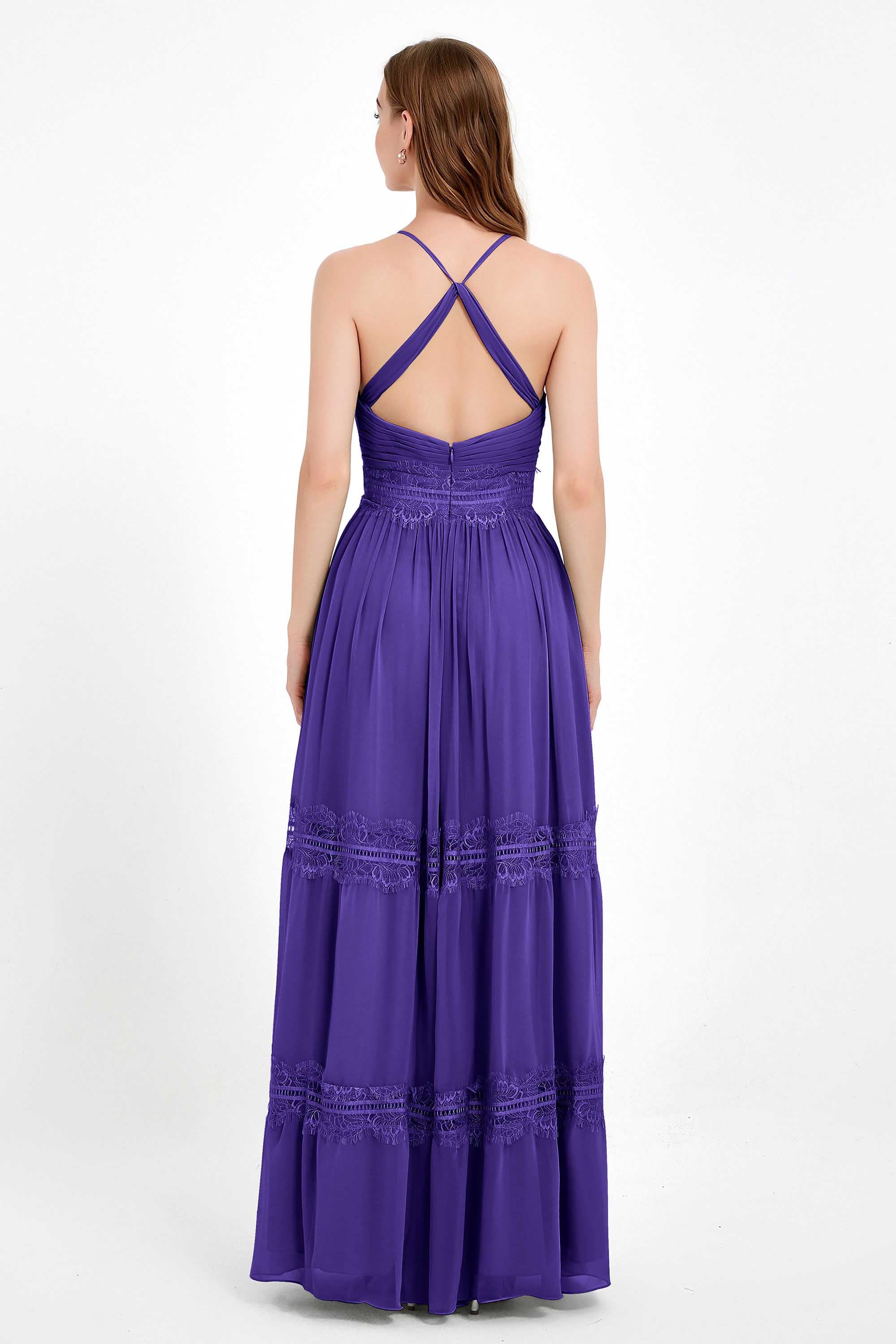 Spaghetti Straps V Neckline Chiffon Lace Bridesmaid Dresses Women's Formal Evening Gowns
