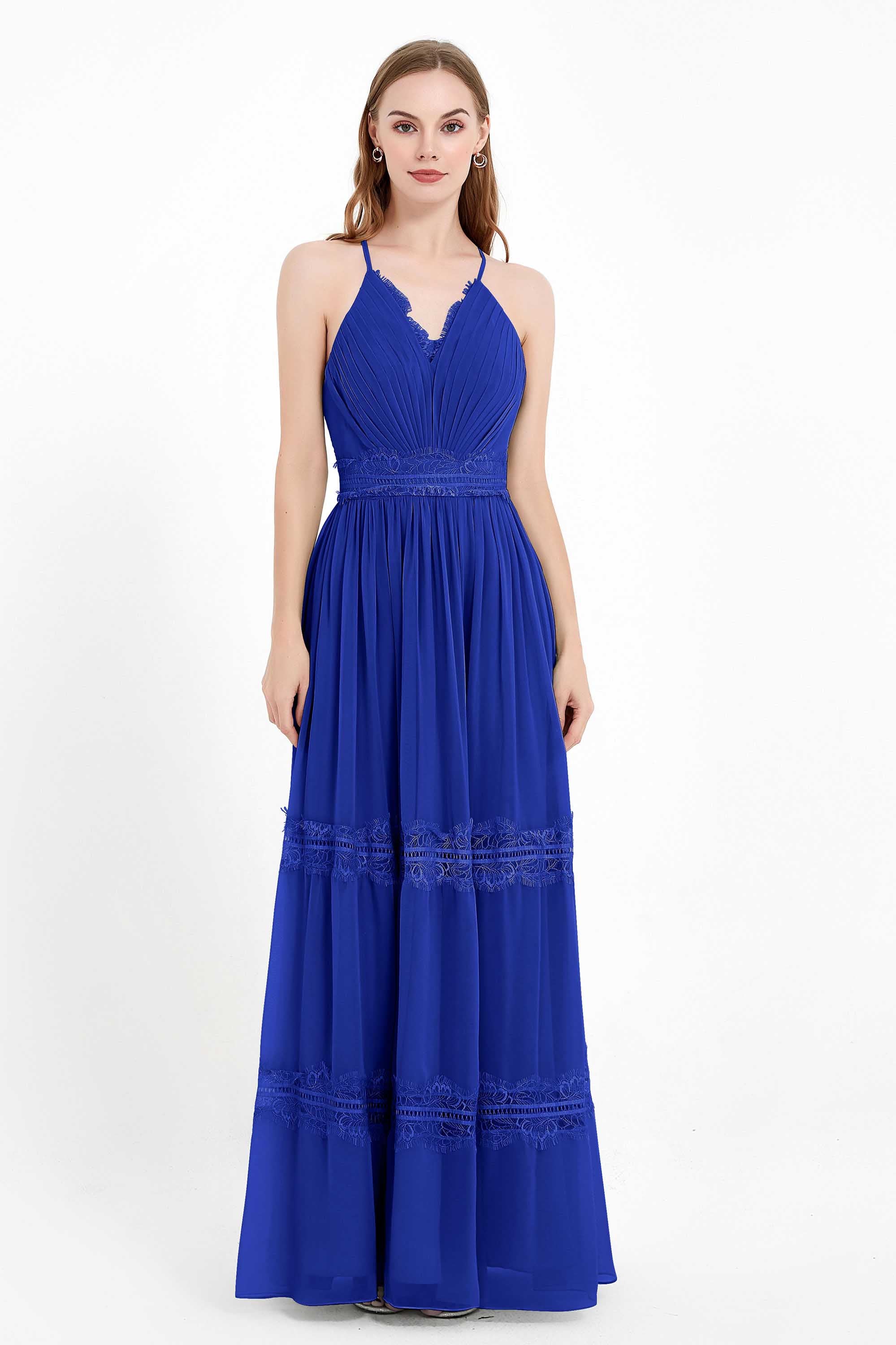 Spaghetti Straps V Neckline Chiffon Lace Bridesmaid Dresses Women's Formal Evening Gowns