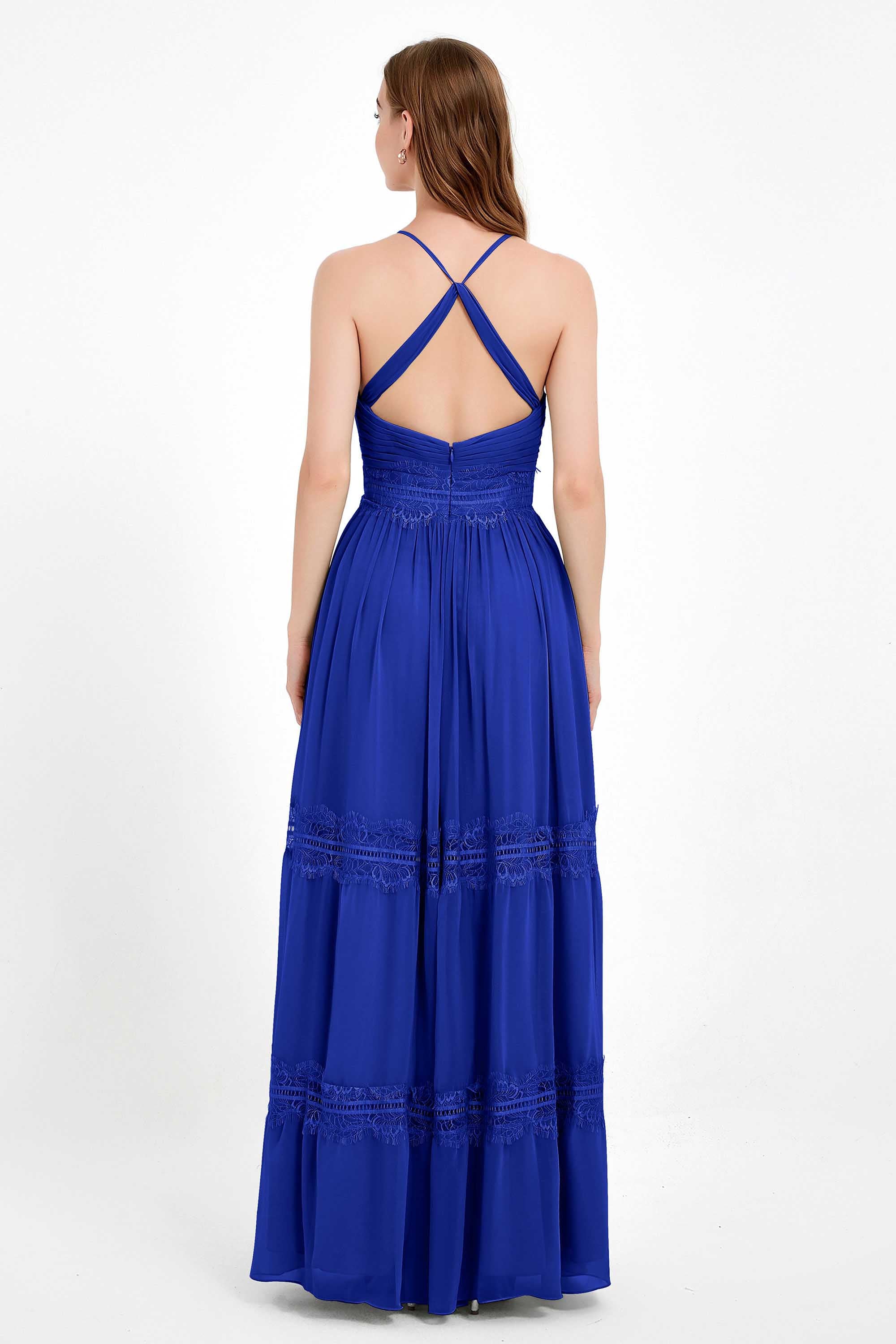 Spaghetti Straps V Neckline Chiffon Lace Bridesmaid Dresses Women's Formal Evening Gowns