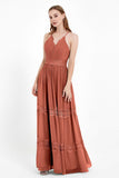 Spaghetti Straps V Neckline Chiffon Lace Bridesmaid Dresses Women's Formal Evening Gowns