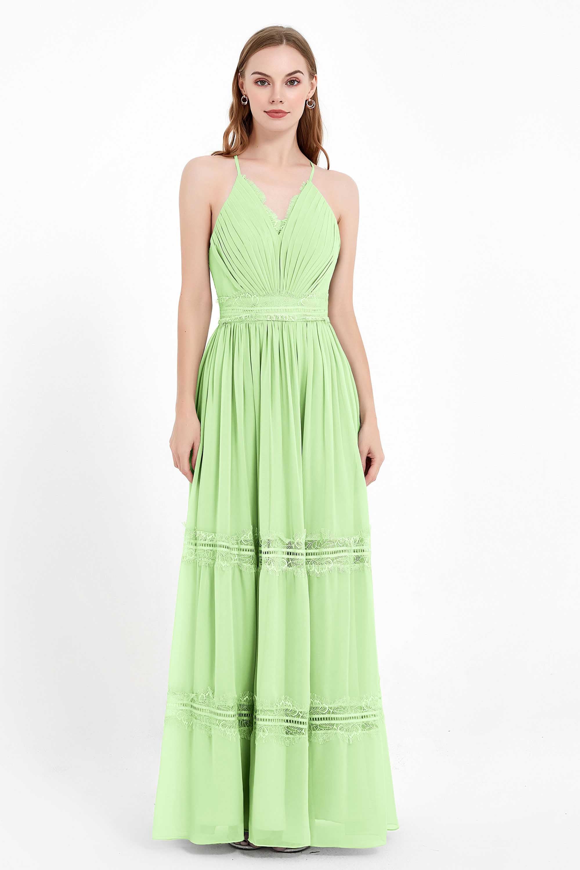 Spaghetti Straps V Neckline Chiffon Lace Bridesmaid Dresses Women's Formal Evening Gowns