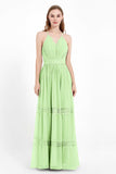 Spaghetti Straps V Neckline Chiffon Lace Bridesmaid Dresses Women's Formal Evening Gowns