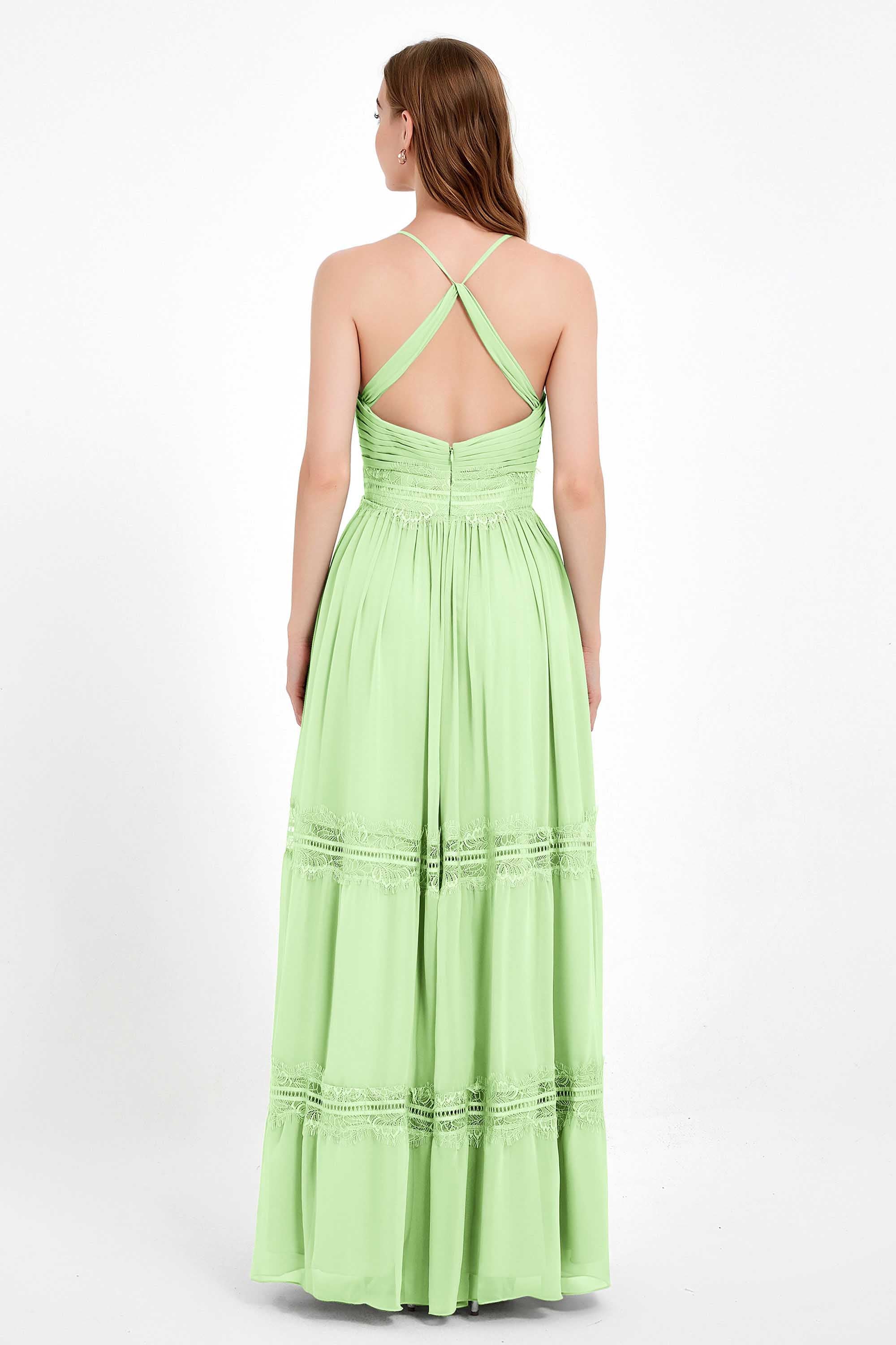 Spaghetti Straps V Neckline Chiffon Lace Bridesmaid Dresses Women's Formal Evening Gowns