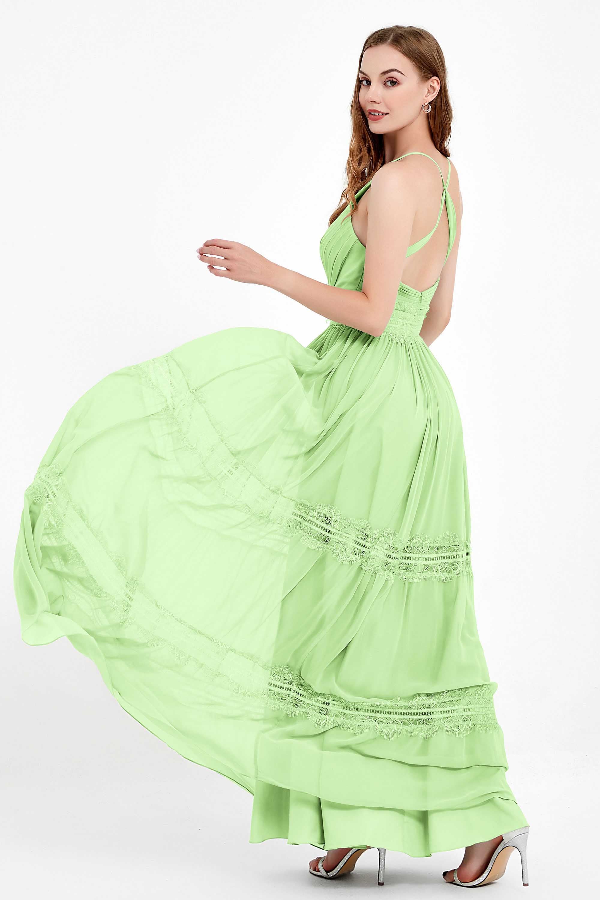 Spaghetti Straps V Neckline Chiffon Lace Bridesmaid Dresses Women's Formal Evening Gowns