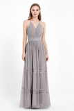 Spaghetti Straps V Neckline Chiffon Lace Bridesmaid Dresses Women's Formal Evening Gowns